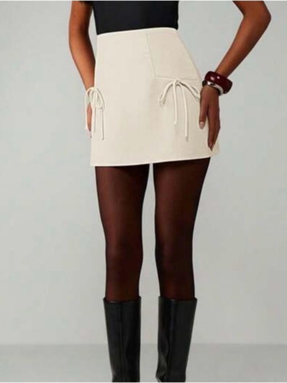 Missguided Cream Mini Skirt with bow details